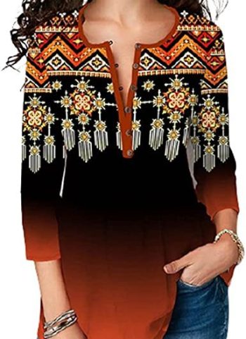 Womens V Neck Chiffon Blouses Casual Balloon Sleeve Floral Print Shirts Tops