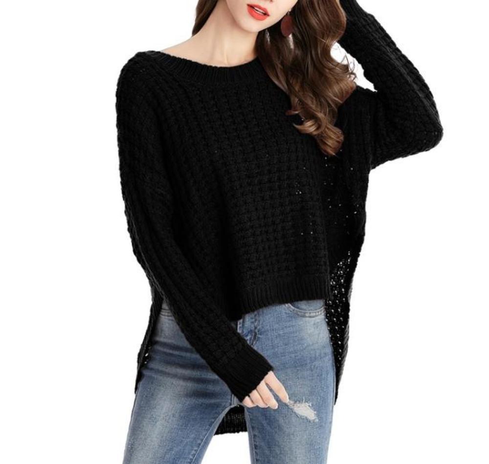 Womens Uneven Crewneck Sweater